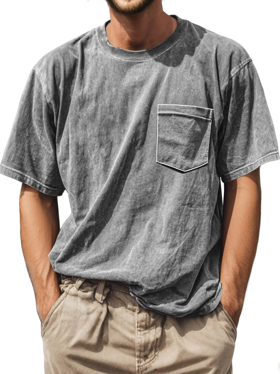 Men's Retro Daily Casual Round Neck Pocket Comfortable Short Sleeve T-shirt
