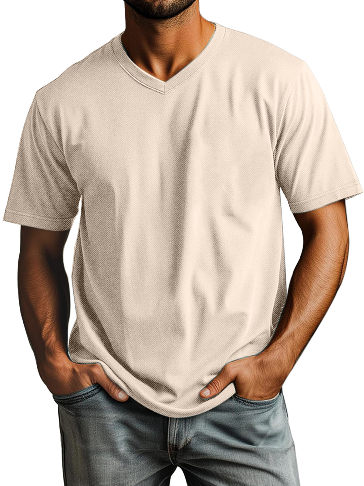 Men's Casual Simple Solid Color Daily V-neck Short-sleeved T-shirt