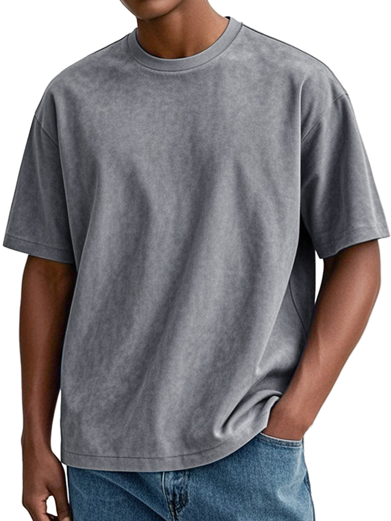 Men's Daily Round Neck Suede Casual Comfortable Short-sleeved T-shirt