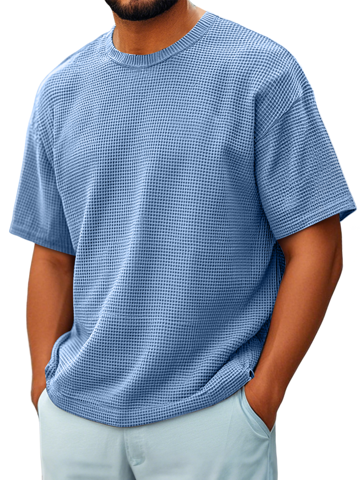 Men's Round Neck Waffle Casual Short-sleeved T-shirt