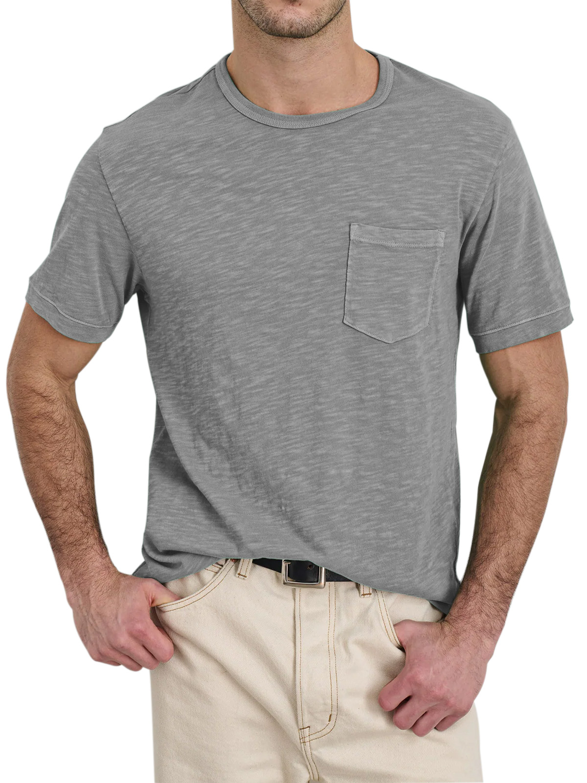Men's Daily Solid Color Loose And Comfortable Pocket Short-sleeved T-shirt