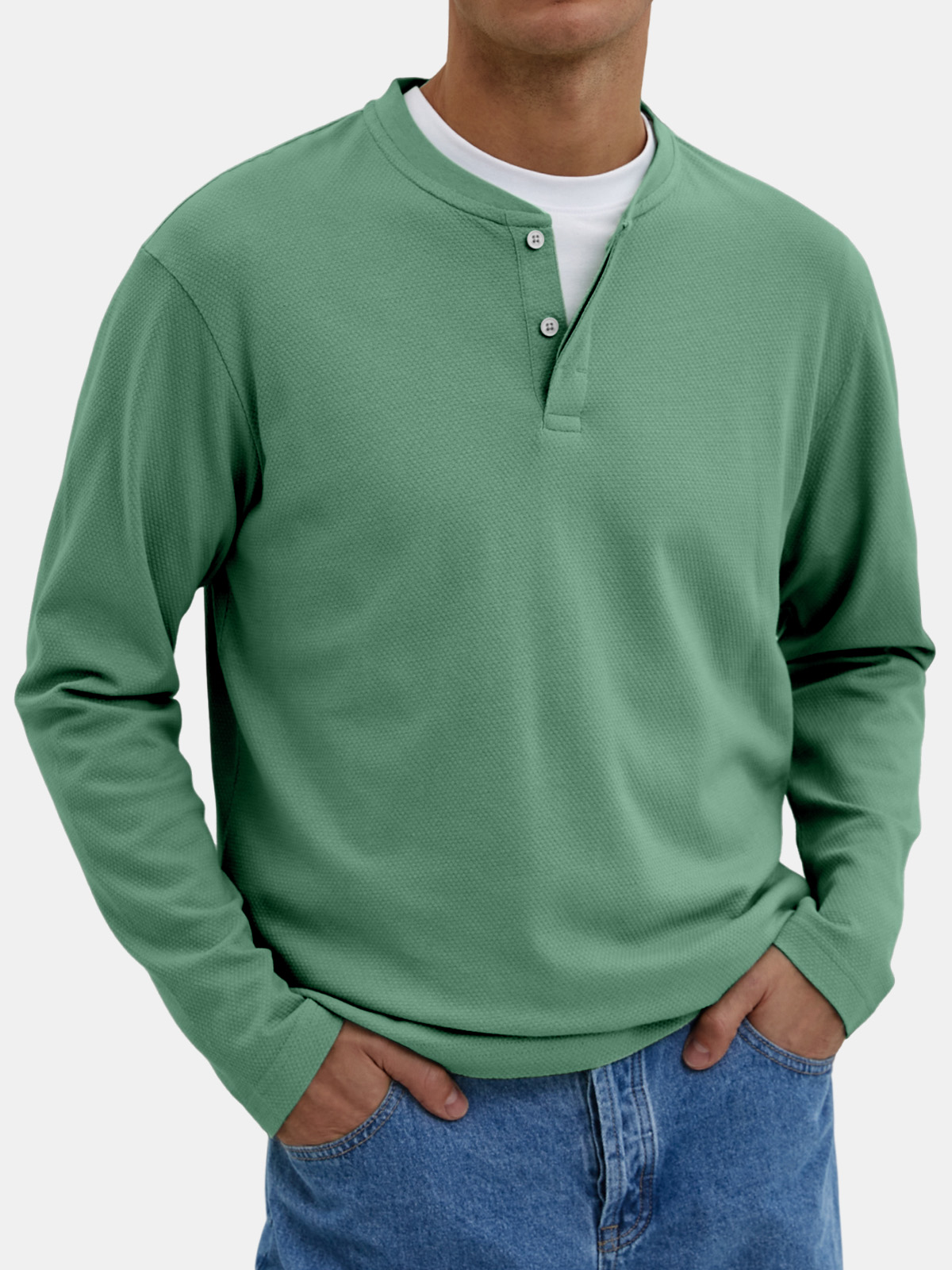 Men's Everyday Solid Color Basic Button Long Sleeve T-shirt
