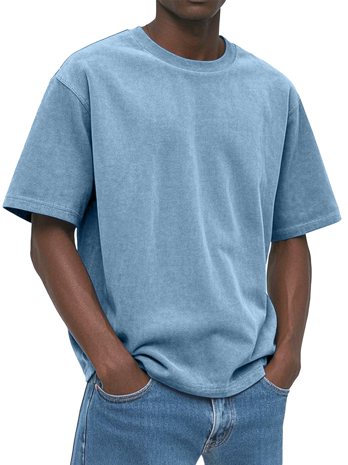 Men's Casual, Comfortable And Loose Solid Color Suede Short-sleeved T-shirt