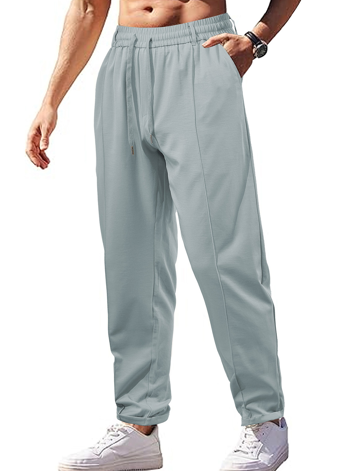 Men's Casual Loose Breathable High Waisted Lace Casual Trousers