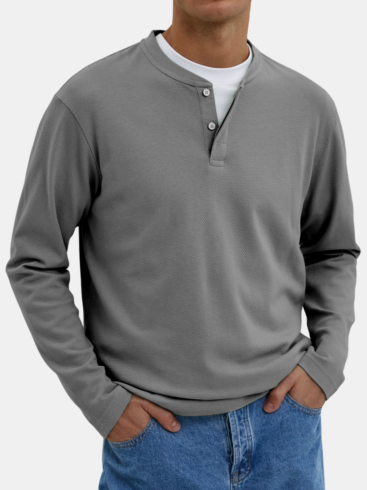 Men's Everyday Solid Color Basic Button Long Sleeve T-shirt