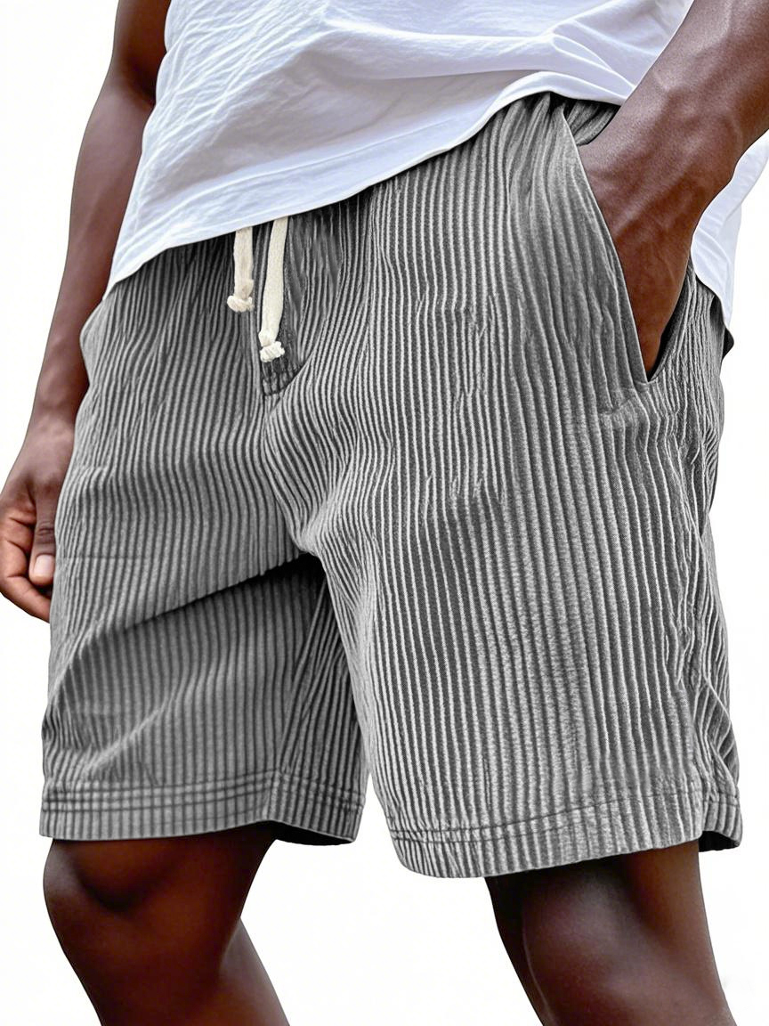 Men's Stylish Ribbed Simple Corduroy Loose Lace-up Casual Everyday Shorts