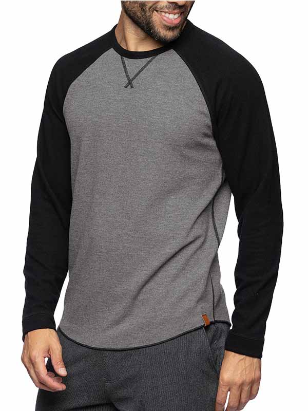 Men's Casual Round Neck Patchwork Long-Sleeved Pure Cotton Bottoming T-shirt