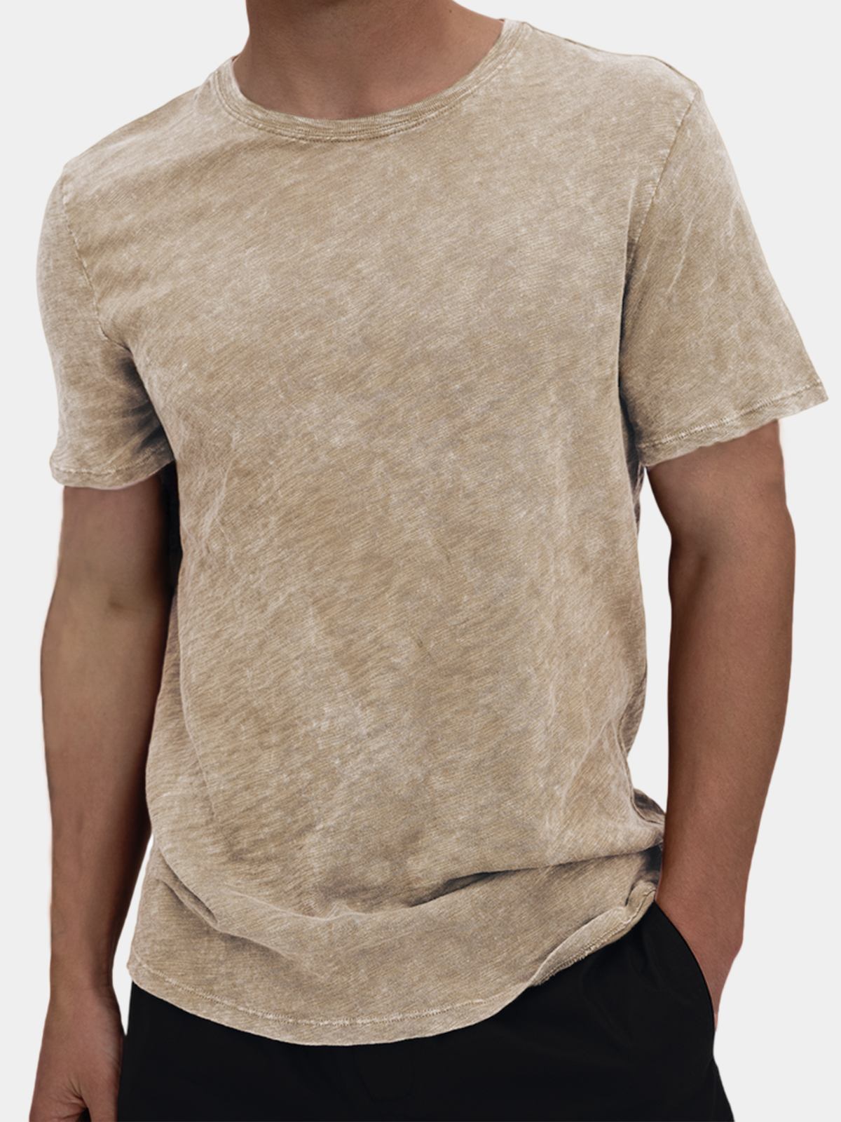 Men's Slub Cotton Retro Distressed Casual Basic Round Neck T-Shirt Top