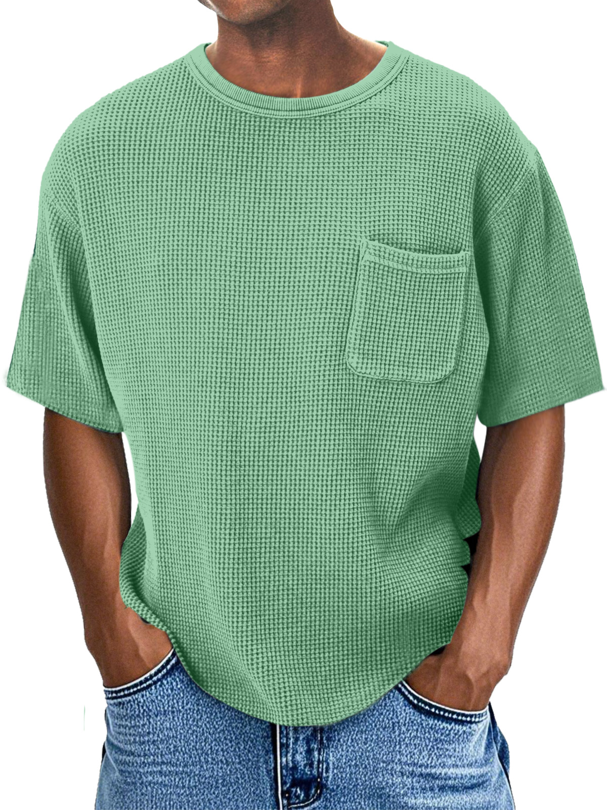 Men's Casual Daily Comfortable Loose Waffle Pocket Short Sleeve T-shirt