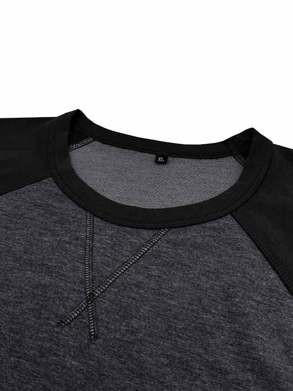 Men's Casual Round Neck Patchwork Long-Sleeved Pure Cotton Bottoming T-shirt