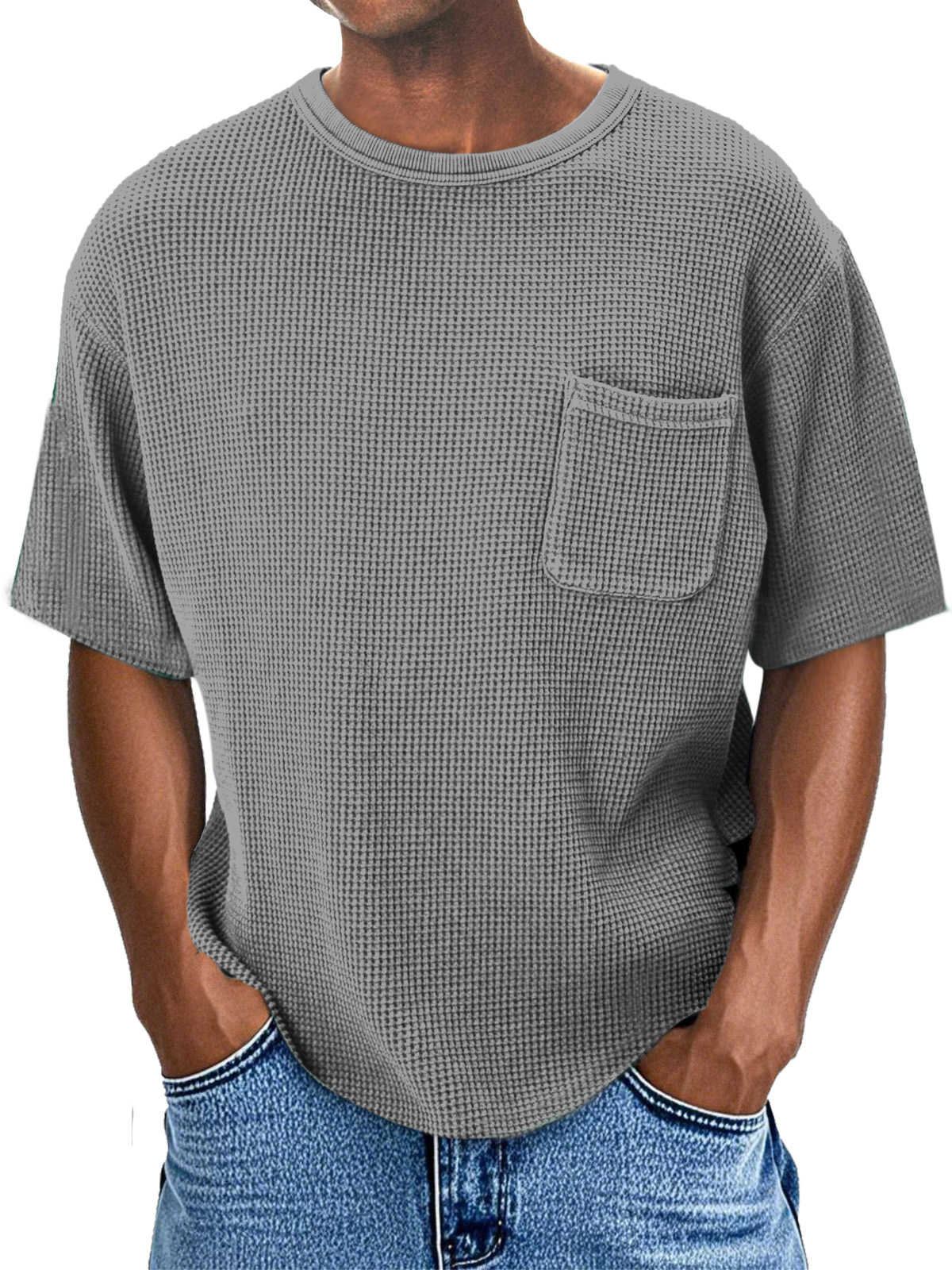 Men's Casual Daily Comfortable Loose Waffle Pocket Short Sleeve T-shirt