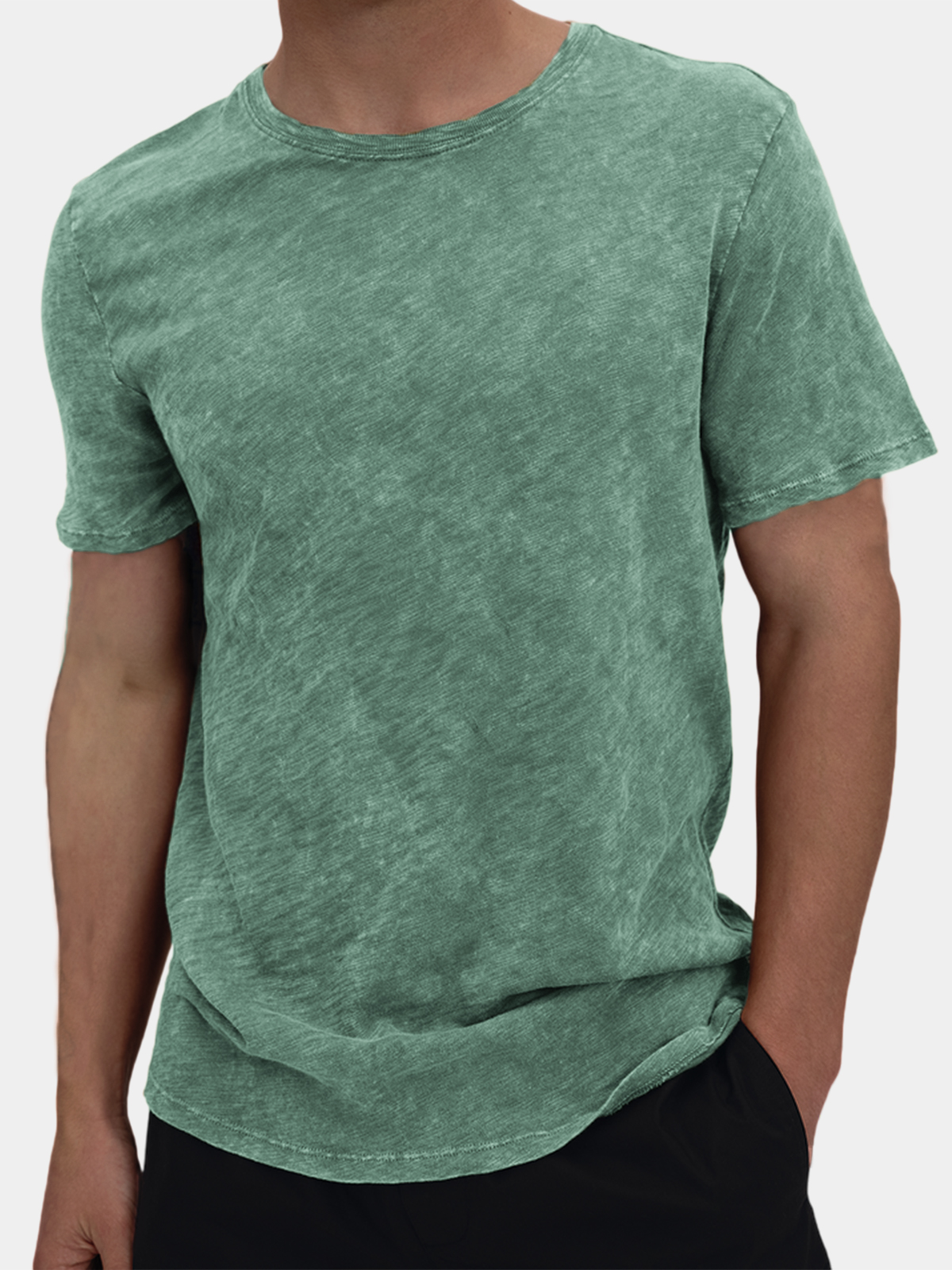 Men's Slub Cotton Retro Distressed Casual Basic Round Neck T-Shirt Top