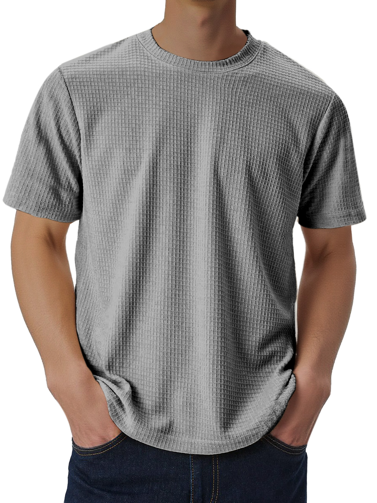 Men's Casual Loose Comfortable Waffle Short Sleeve T-shirt