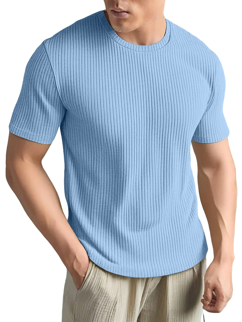 Men's Simple And Comfortable Solid Color Vertical Strip Short-sleeved T-shirt