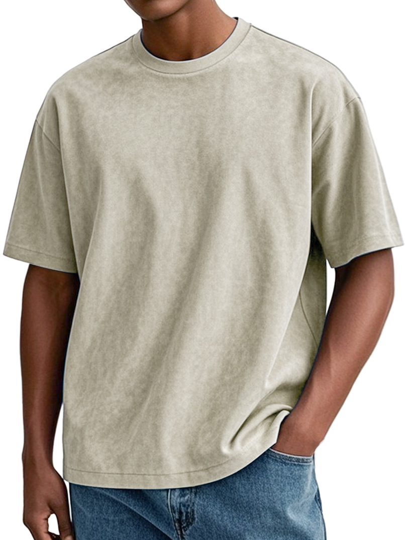 Men's Daily Round Neck Suede Casual Comfortable Short-sleeved T-shirt