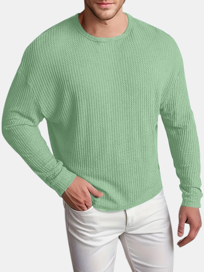 Men's Solid Color Comfortable Textured Long Sleeve T-shirt