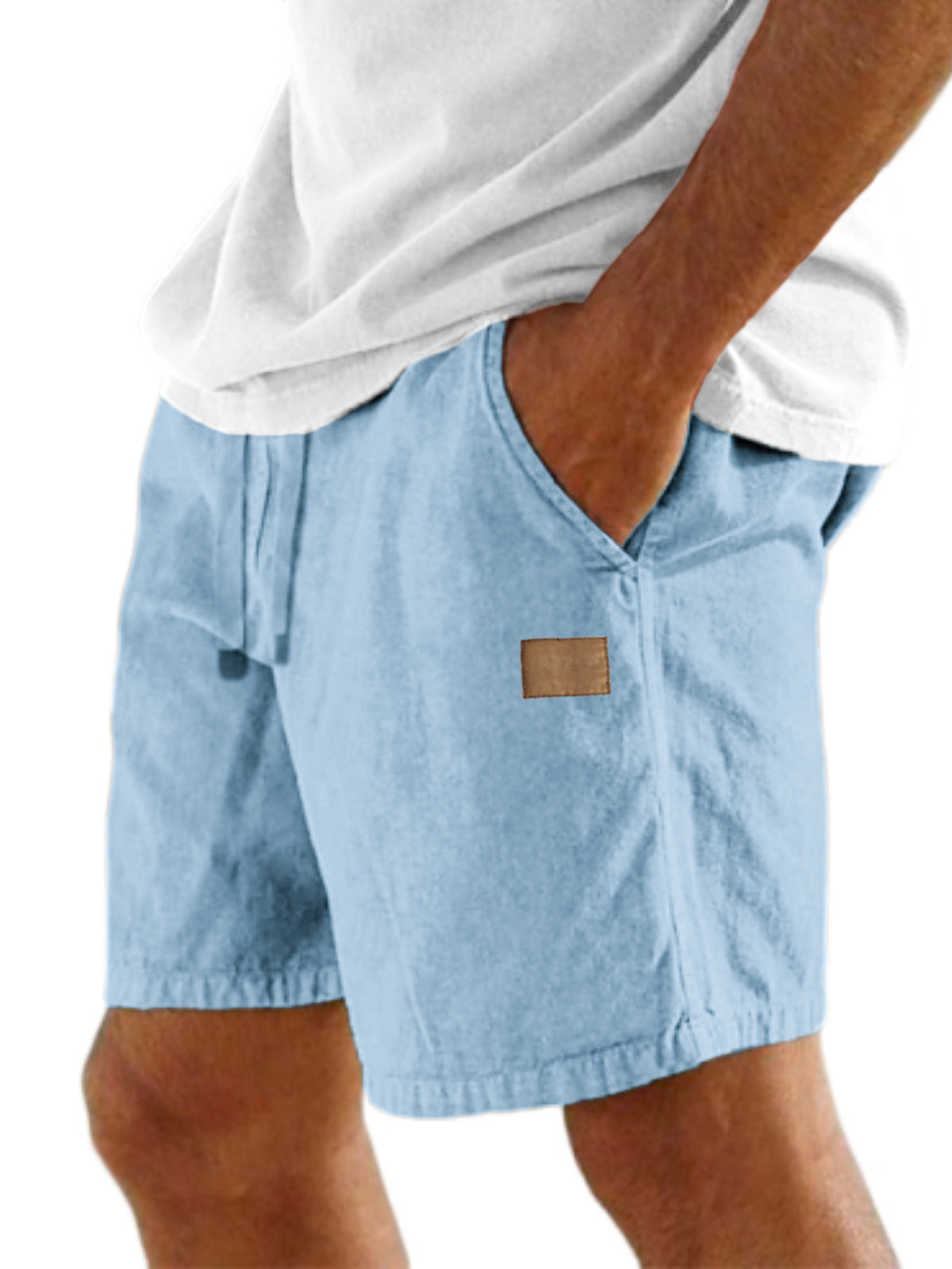 Men's Comfort Linen Embroidered Logo Holiday Casual Lace-Up Shorts with Side Pockets