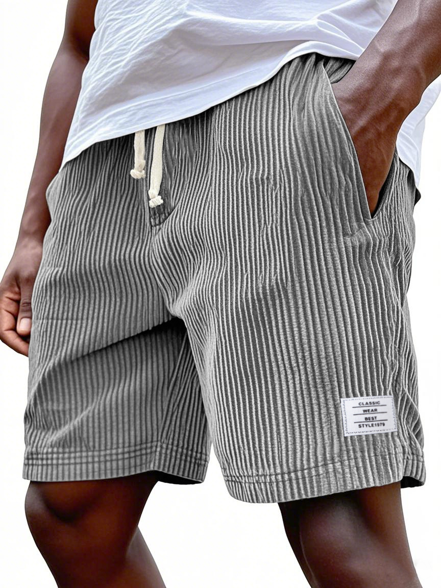 Men's Stylish Ribbed Simple Embroidered Corduroy Loose Lace-up Casual Shorts