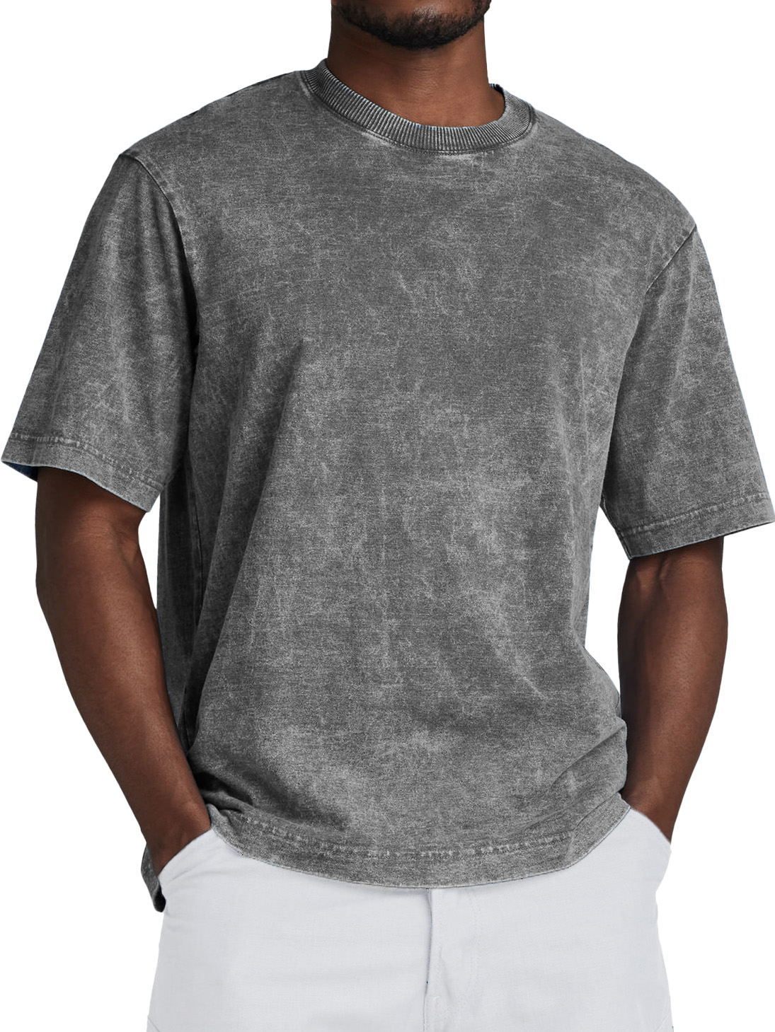Men's Fashion Retro Washed Distressed Cotton Short-sleeved T-shirt