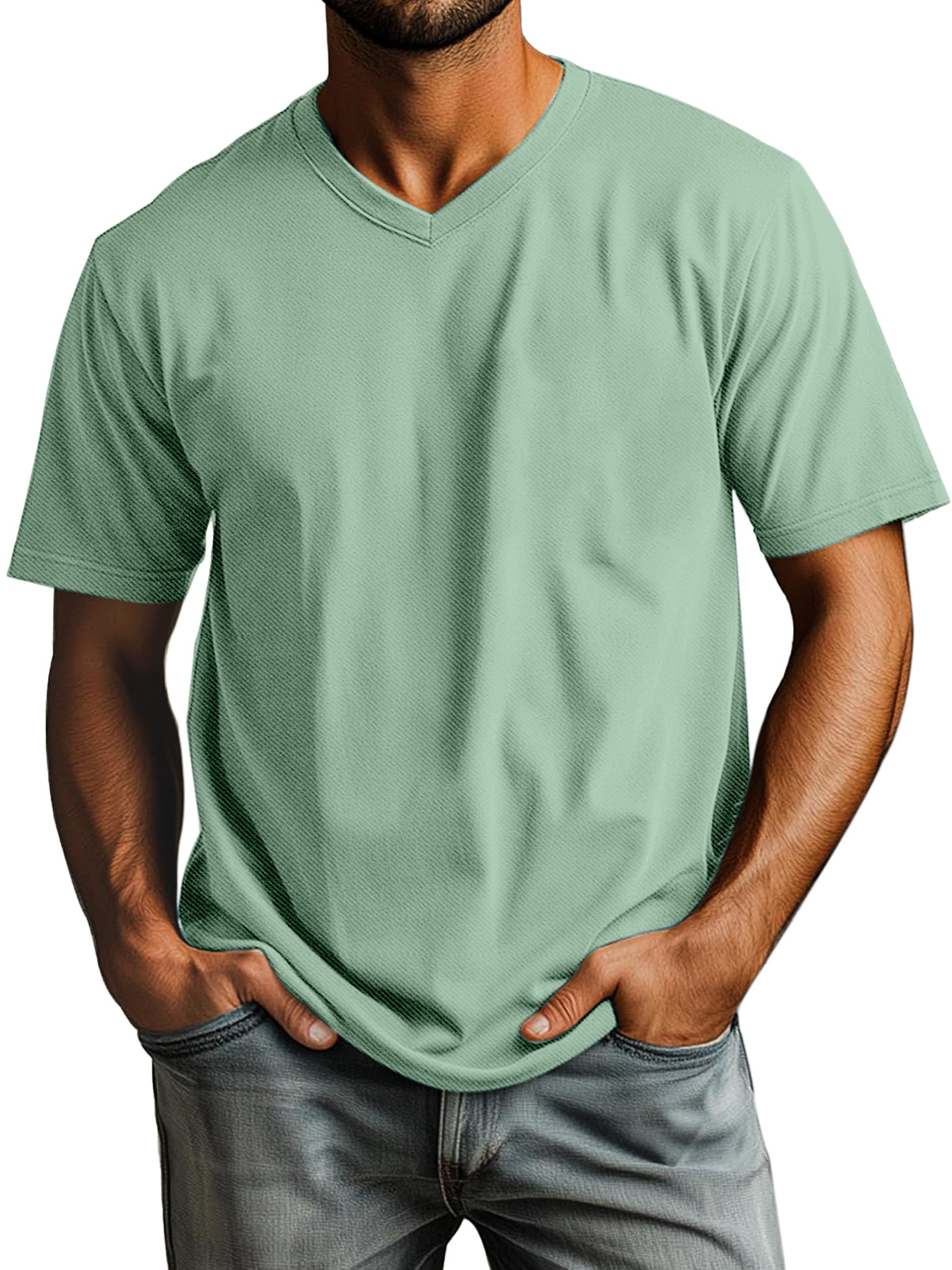 Men's Casual Simple Solid Color Daily V-neck Short-sleeved T-shirt