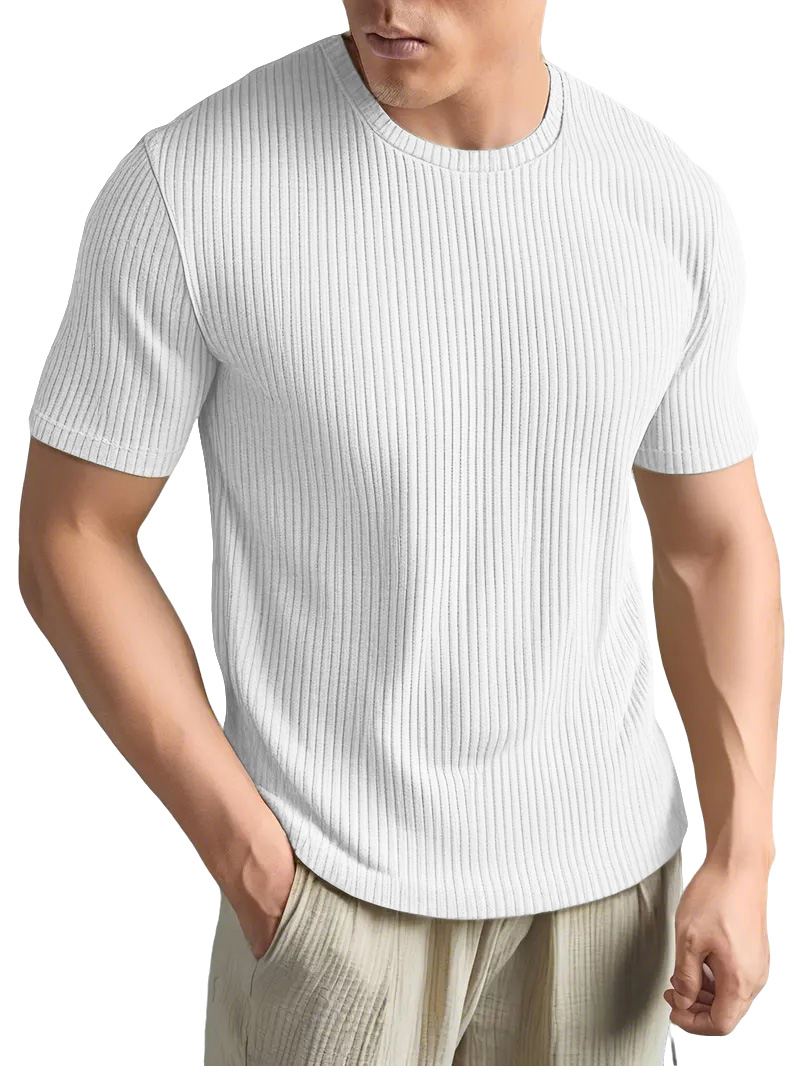 Men's Simple And Comfortable Solid Color Vertical Strip Short-sleeved T-shirt
