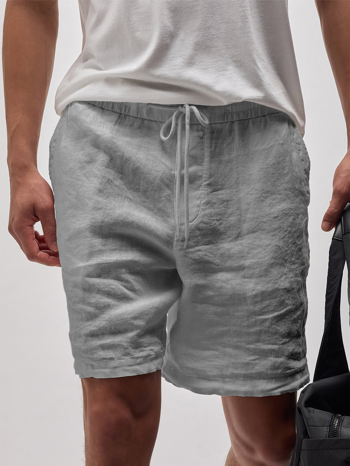 Men's Linen Comfort Lace-Up Elastic Waist Everyday Casual Shorts with Side Pockets