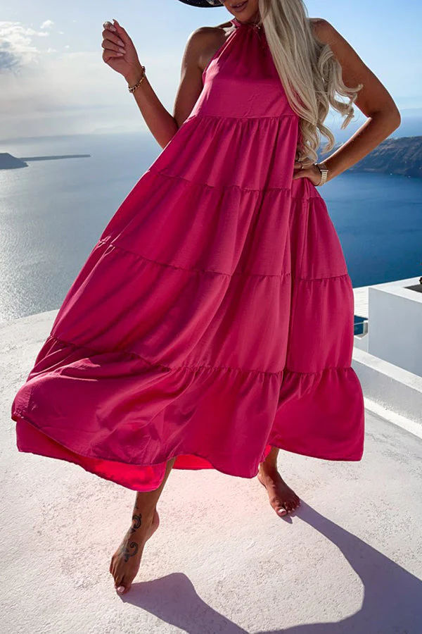 Halterneck Solid Midi Dress
