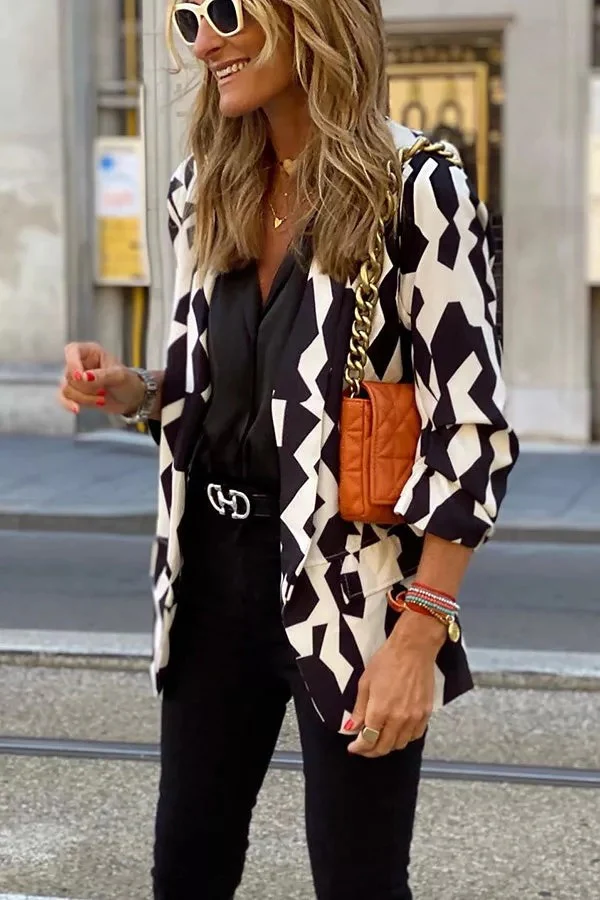 Printed Pocketed Blazer