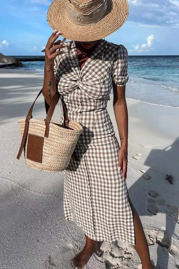 Gingham Backless Midi Dress