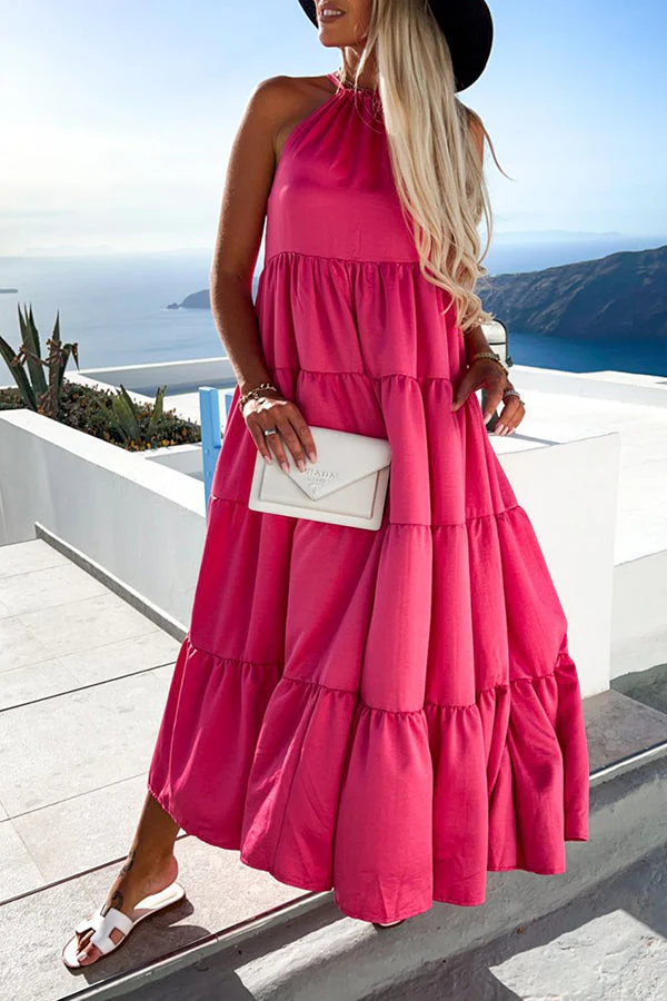Halterneck Solid Midi Dress