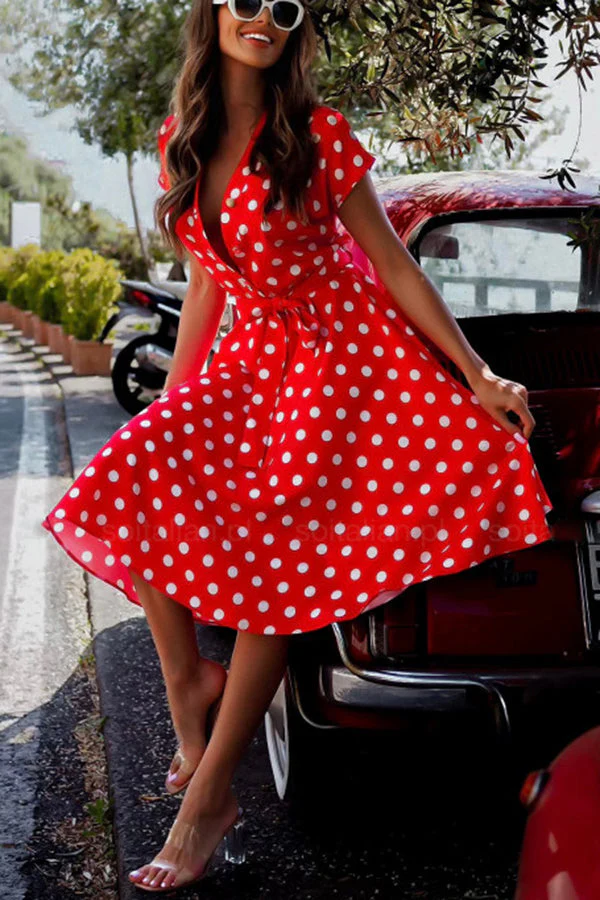 Dot Tie Front Midi Dress