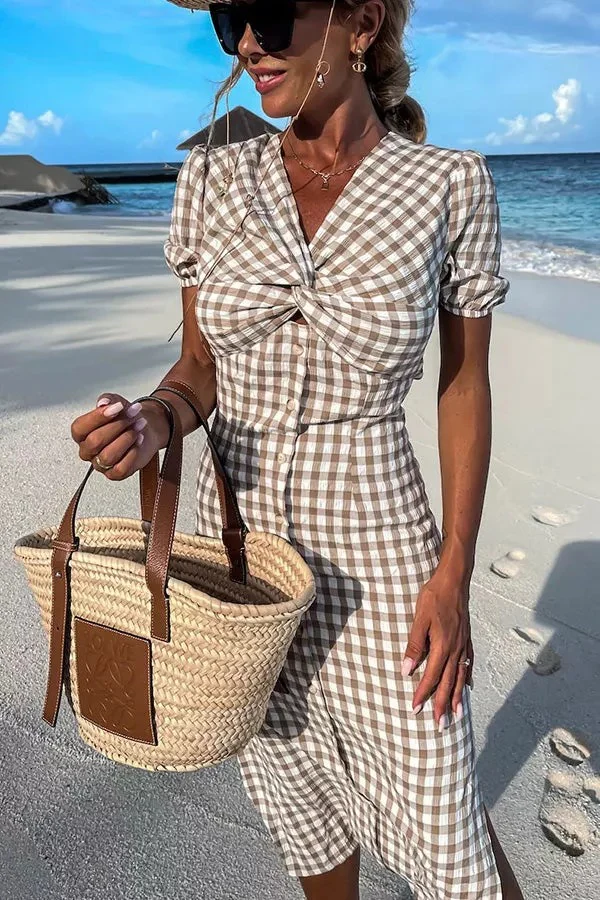 Gingham Backless Midi Dress