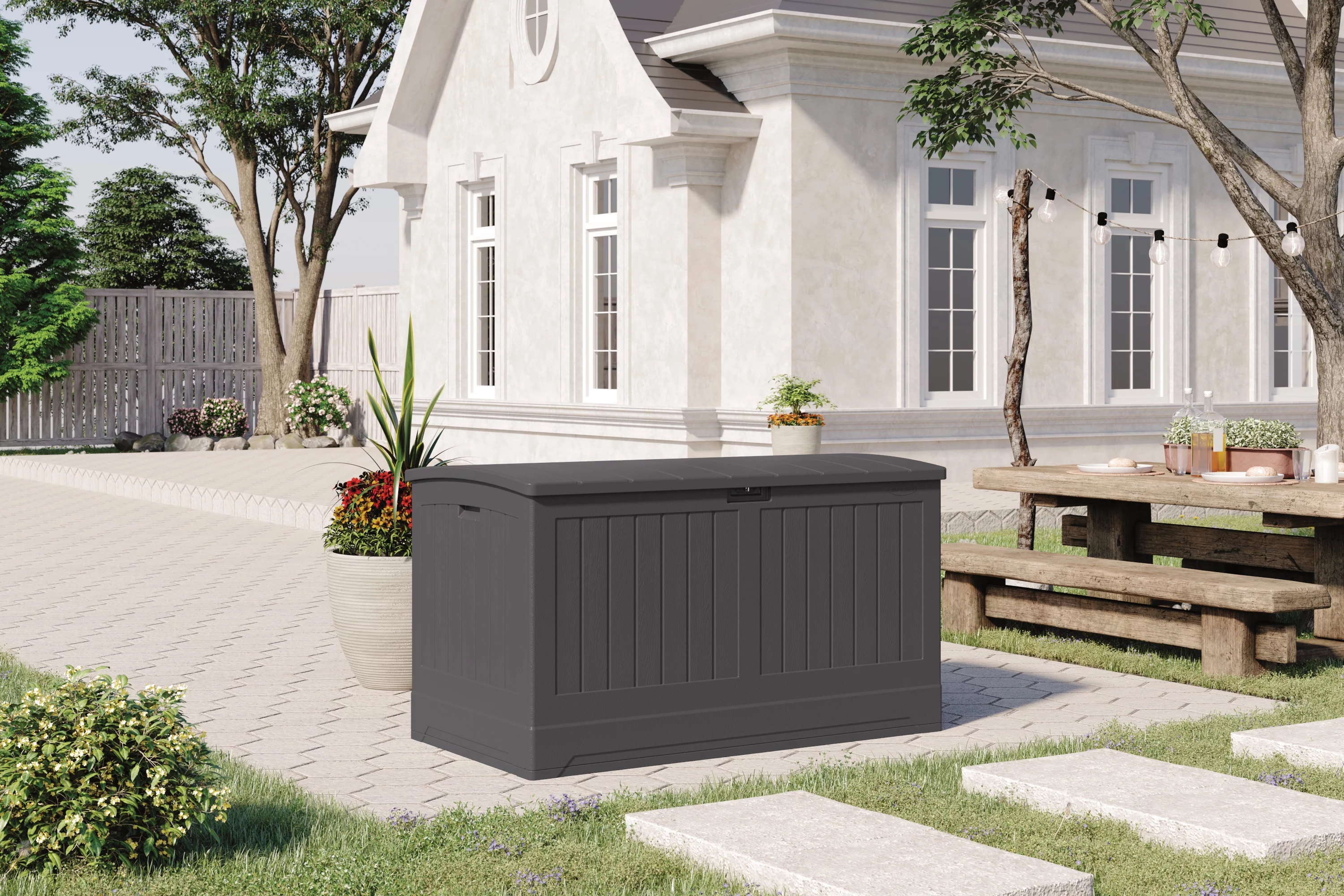 Suncast 200 Gallon Resin XL Deck Box, Grey