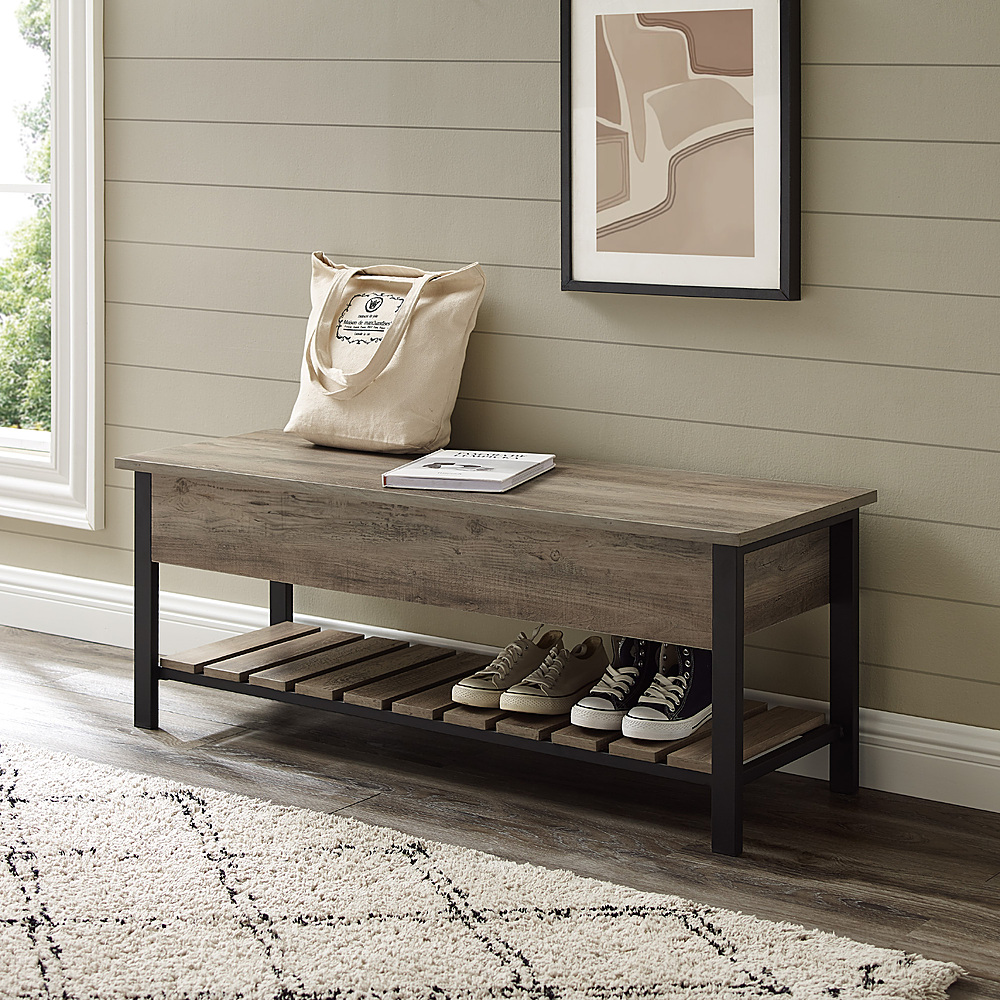 Walker Edison Park City 48" Modern Farmhouse Storage Bench Grey Wash