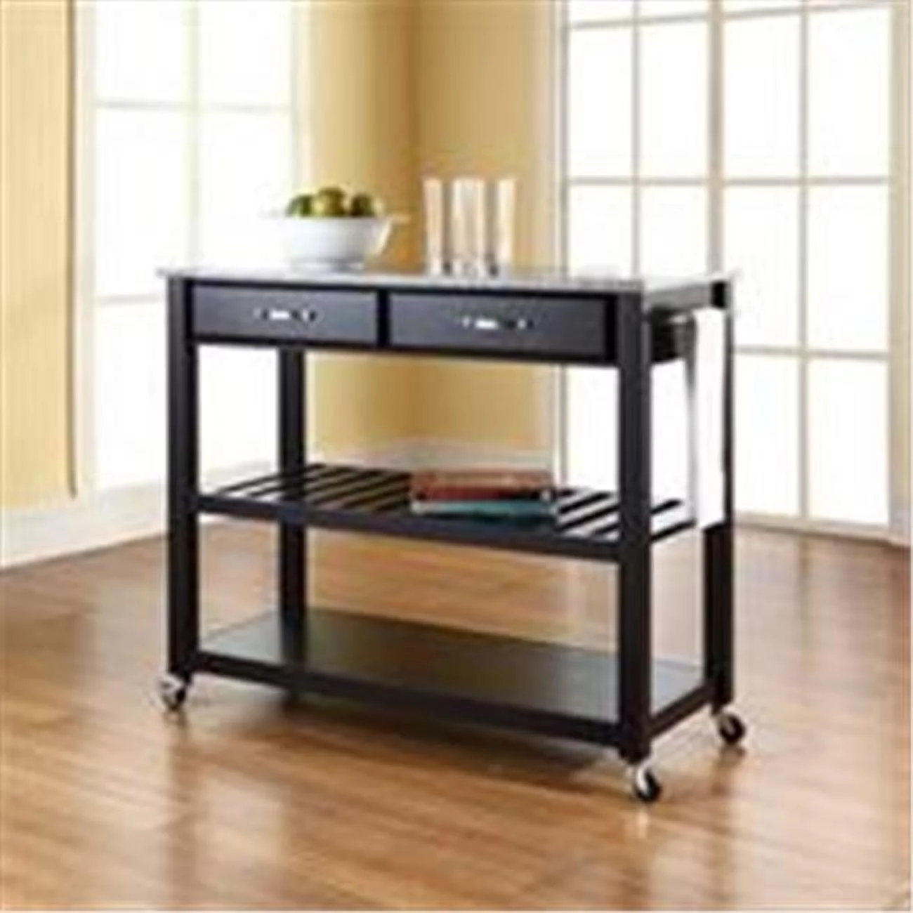 Crosley Furniture Solid Granite Top Kitchen CartIsland Black