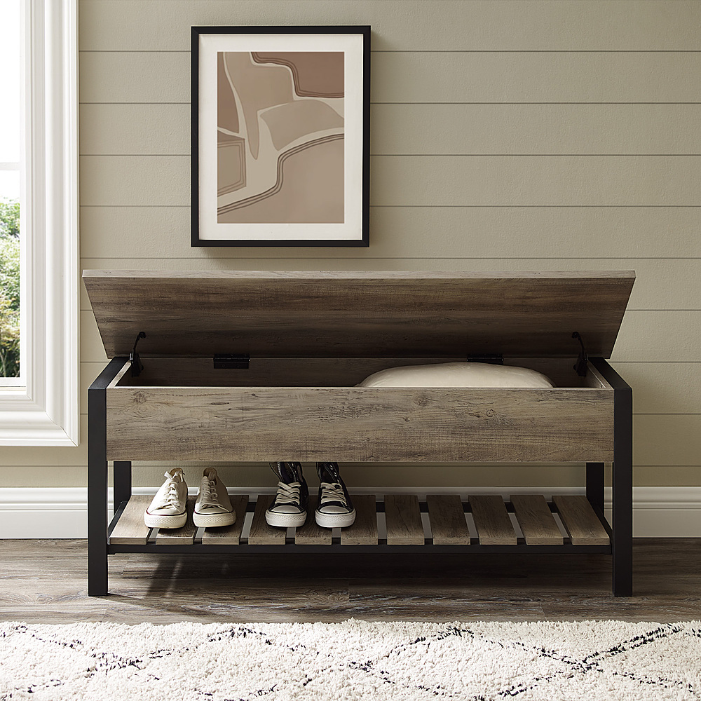 Walker Edison Park City 48" Modern Farmhouse Storage Bench Grey Wash