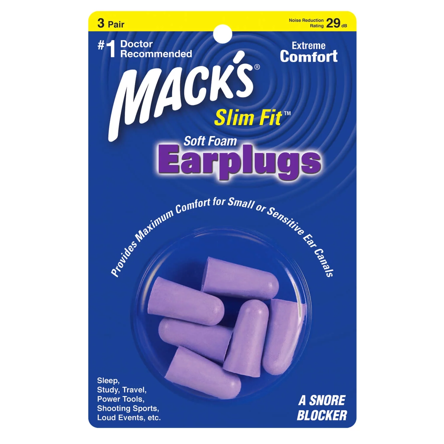 Mack's Slim Fit Soft Foam Earplugs, 3 Pair Small Ear Plugs for