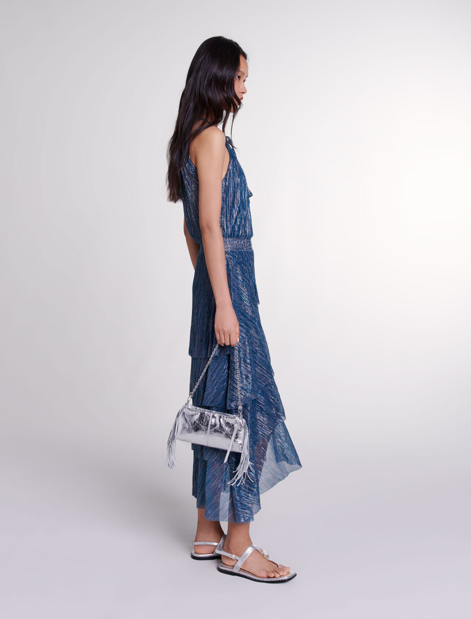 Ruffled lamé maxi dress