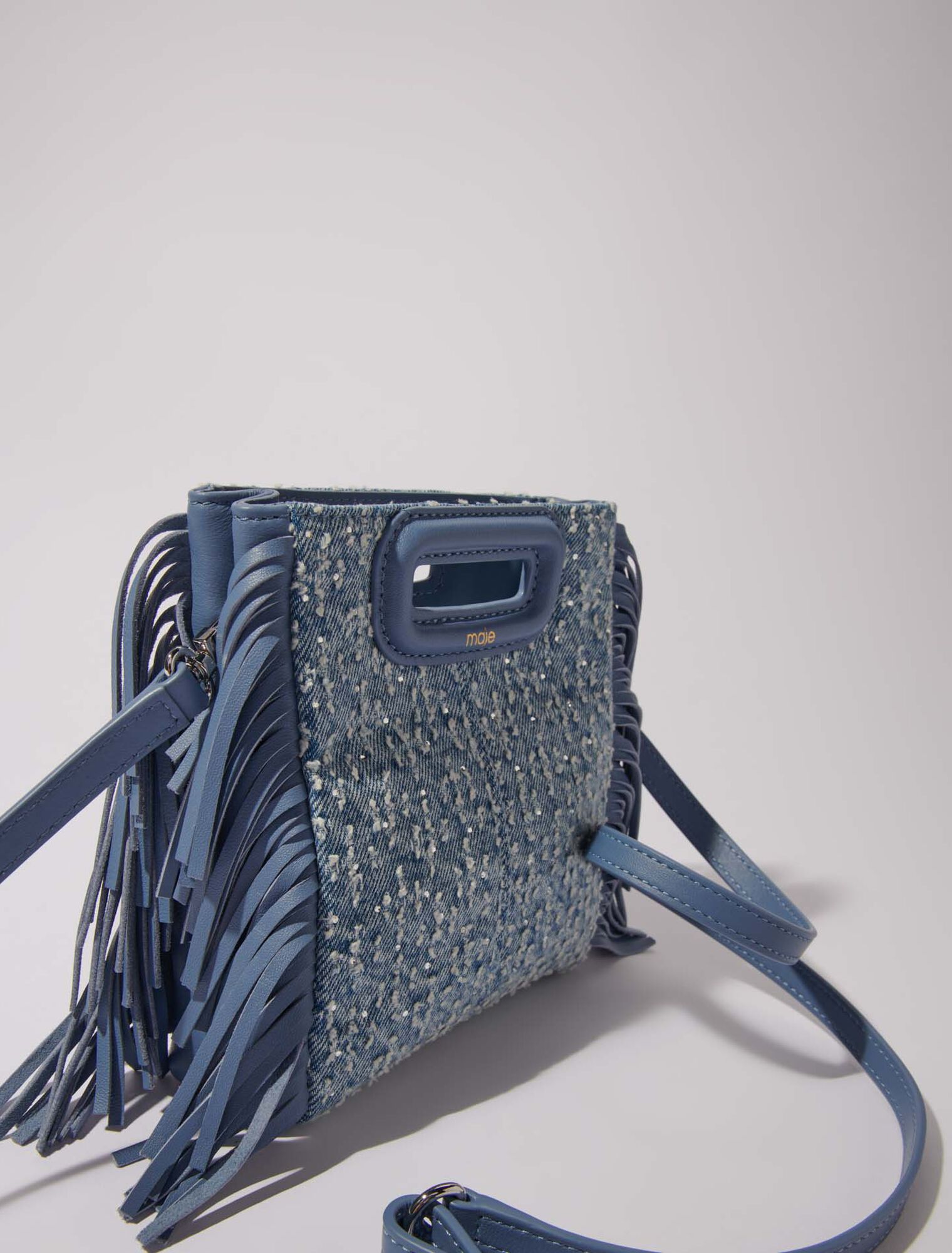 M mini bag in denim with rhinestones