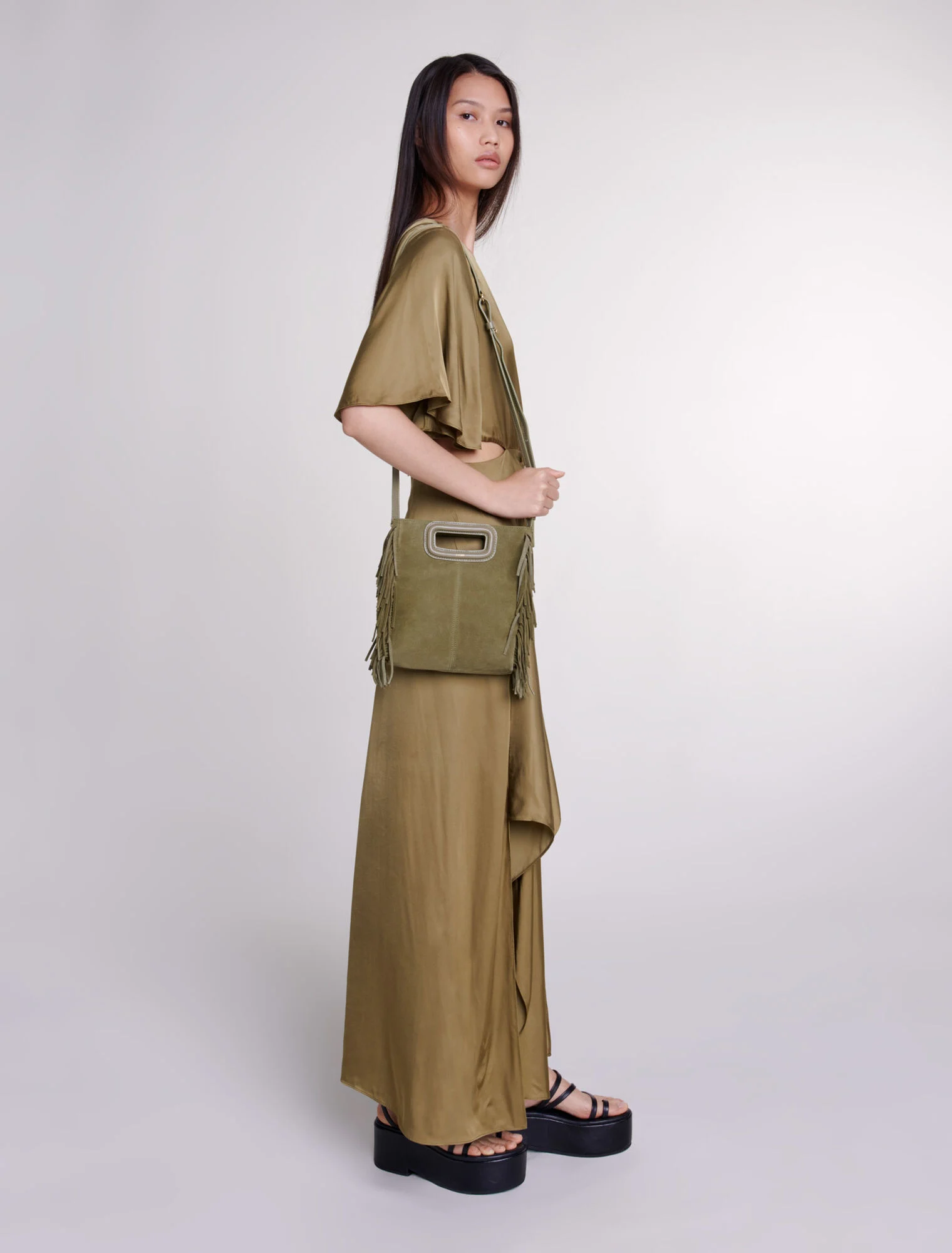 Openwork satin-effect maxi dress