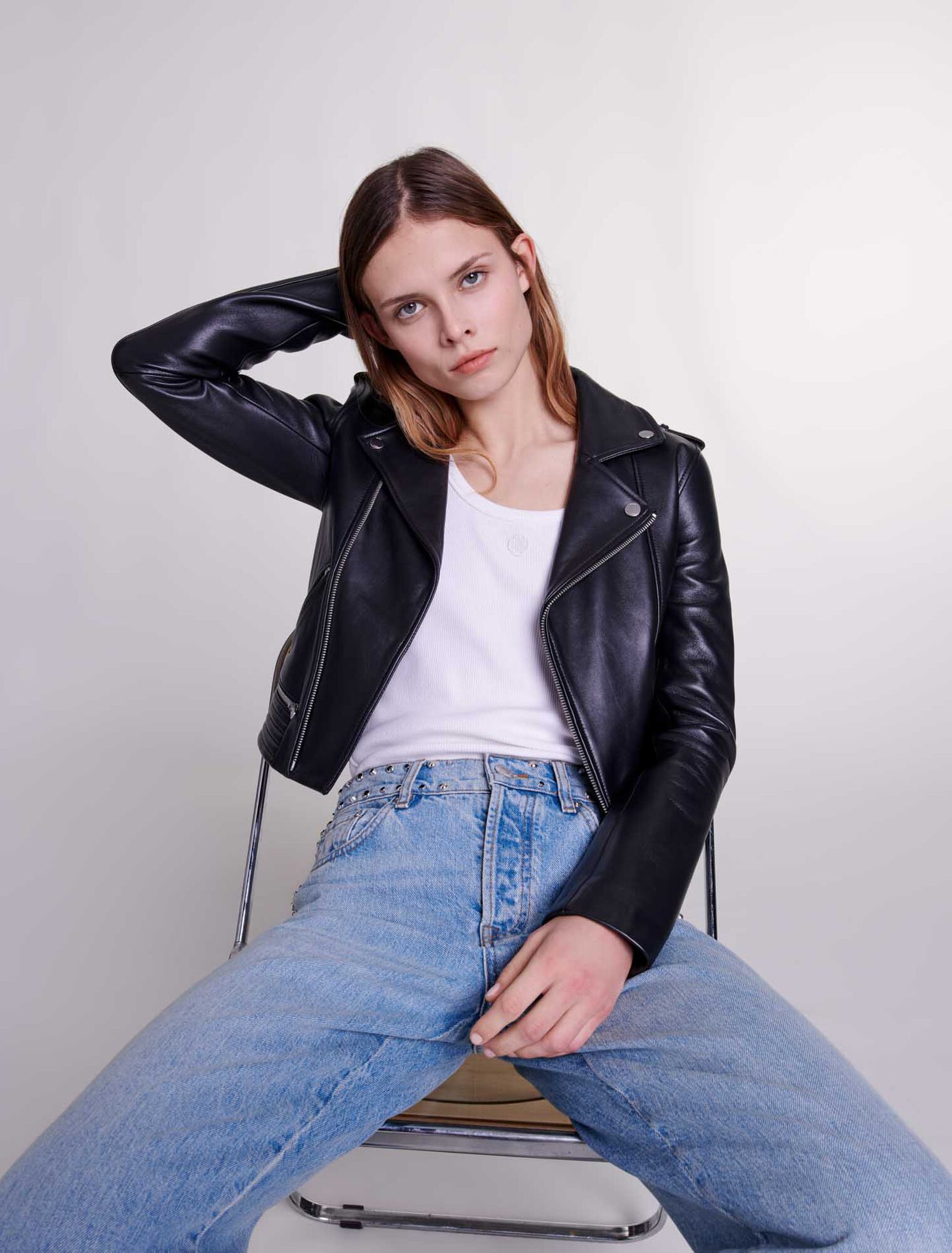 Leather biker-style jacket