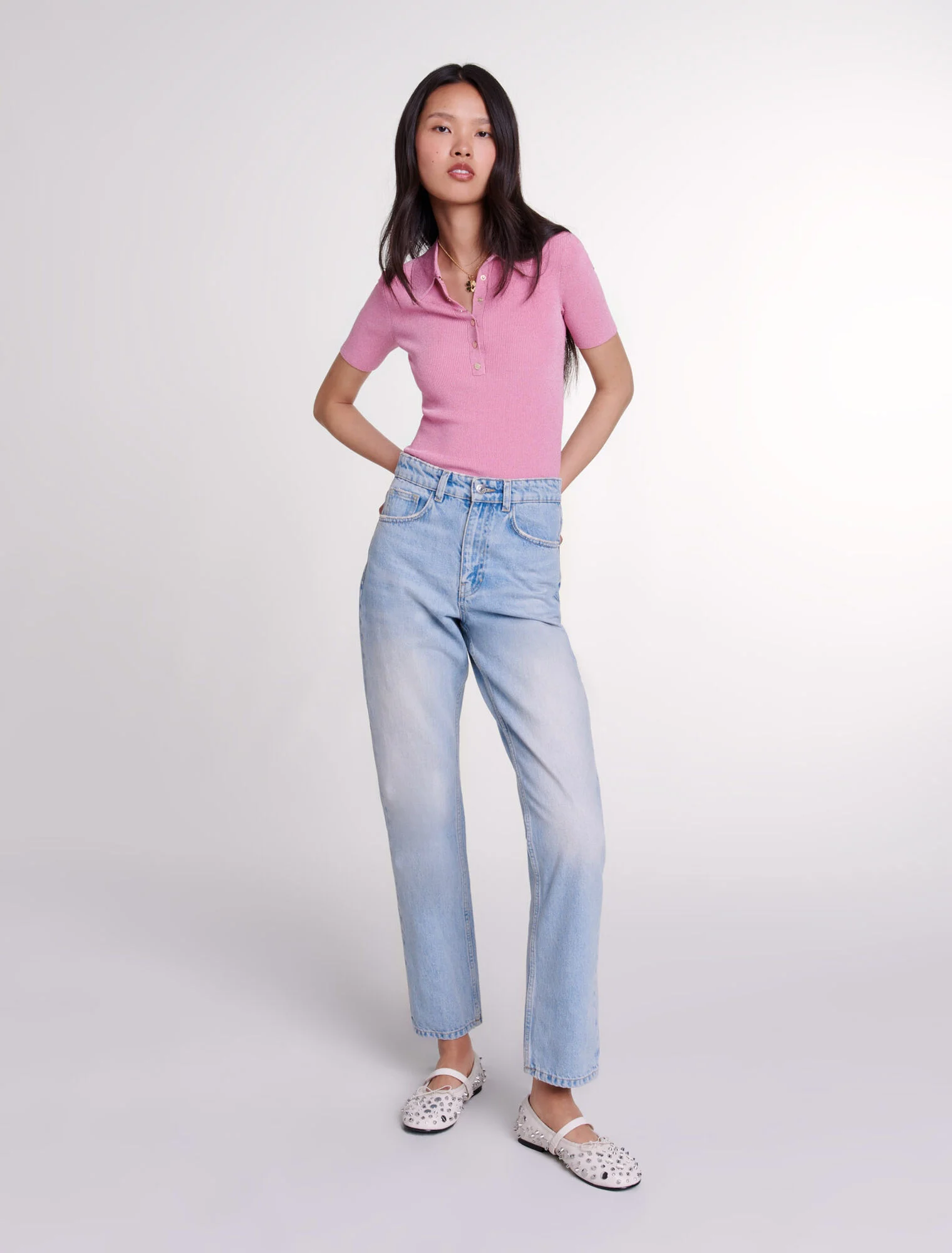 Sparkly knit polo shirt