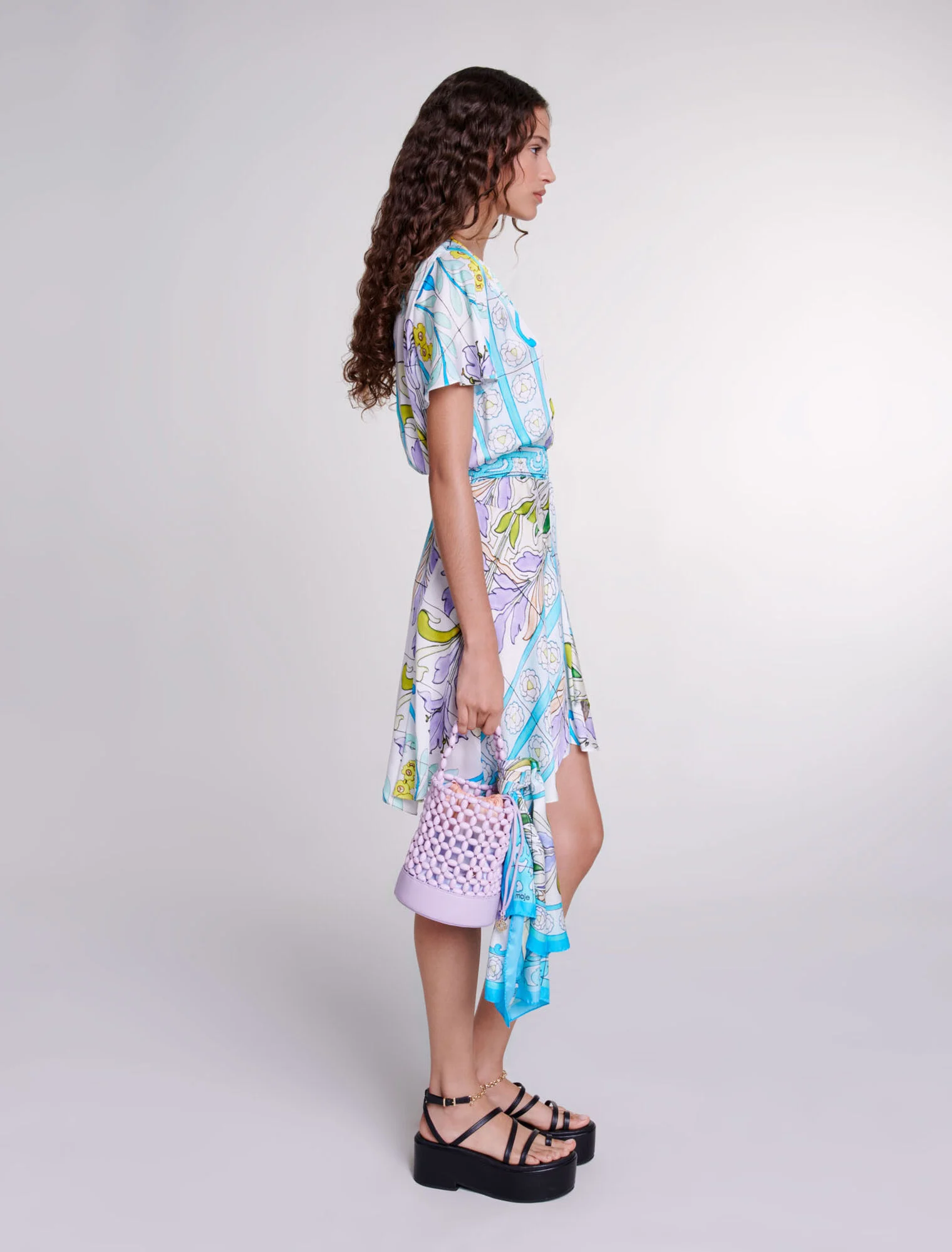 Short satin-effect print dress