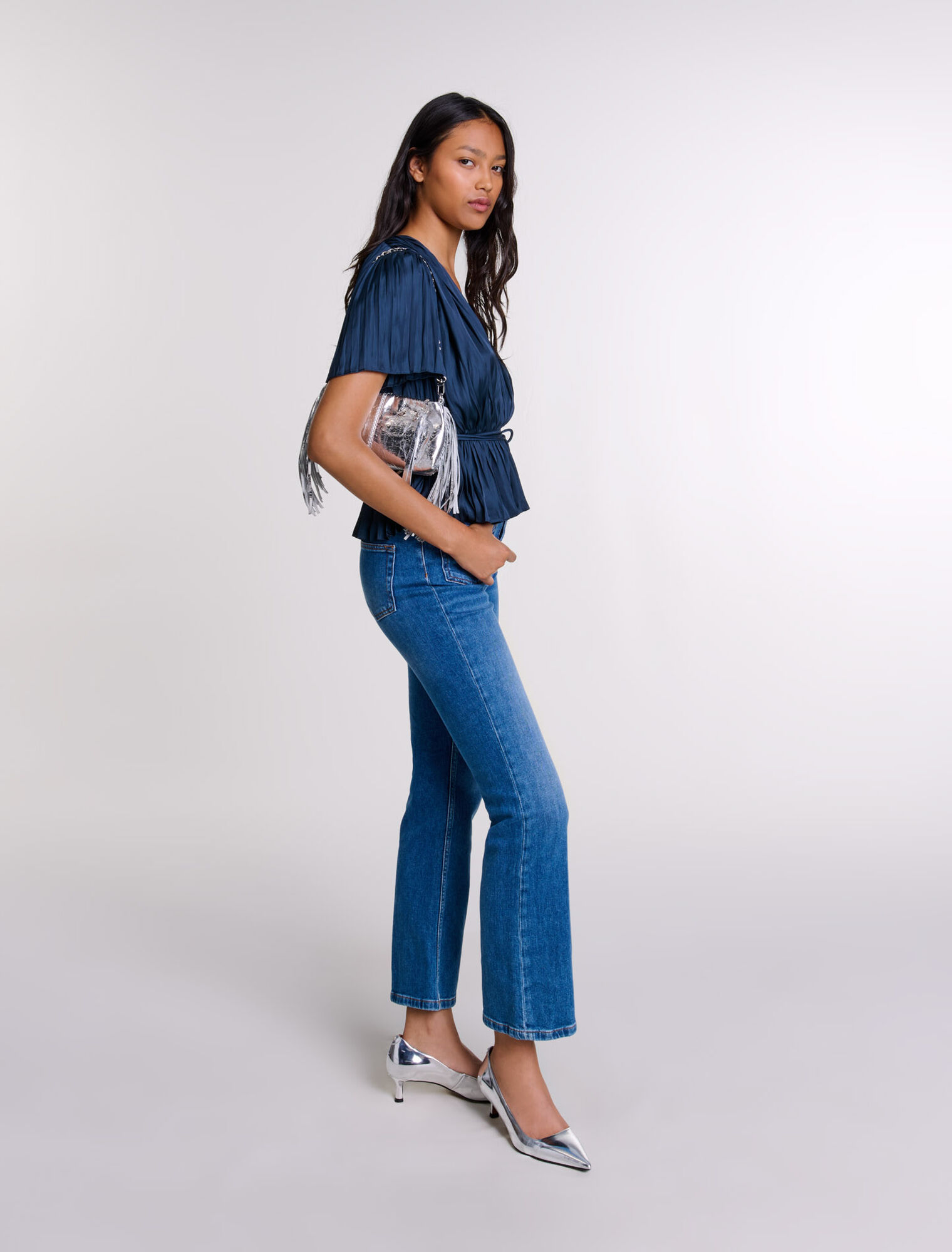 Pleated short-sleeved top