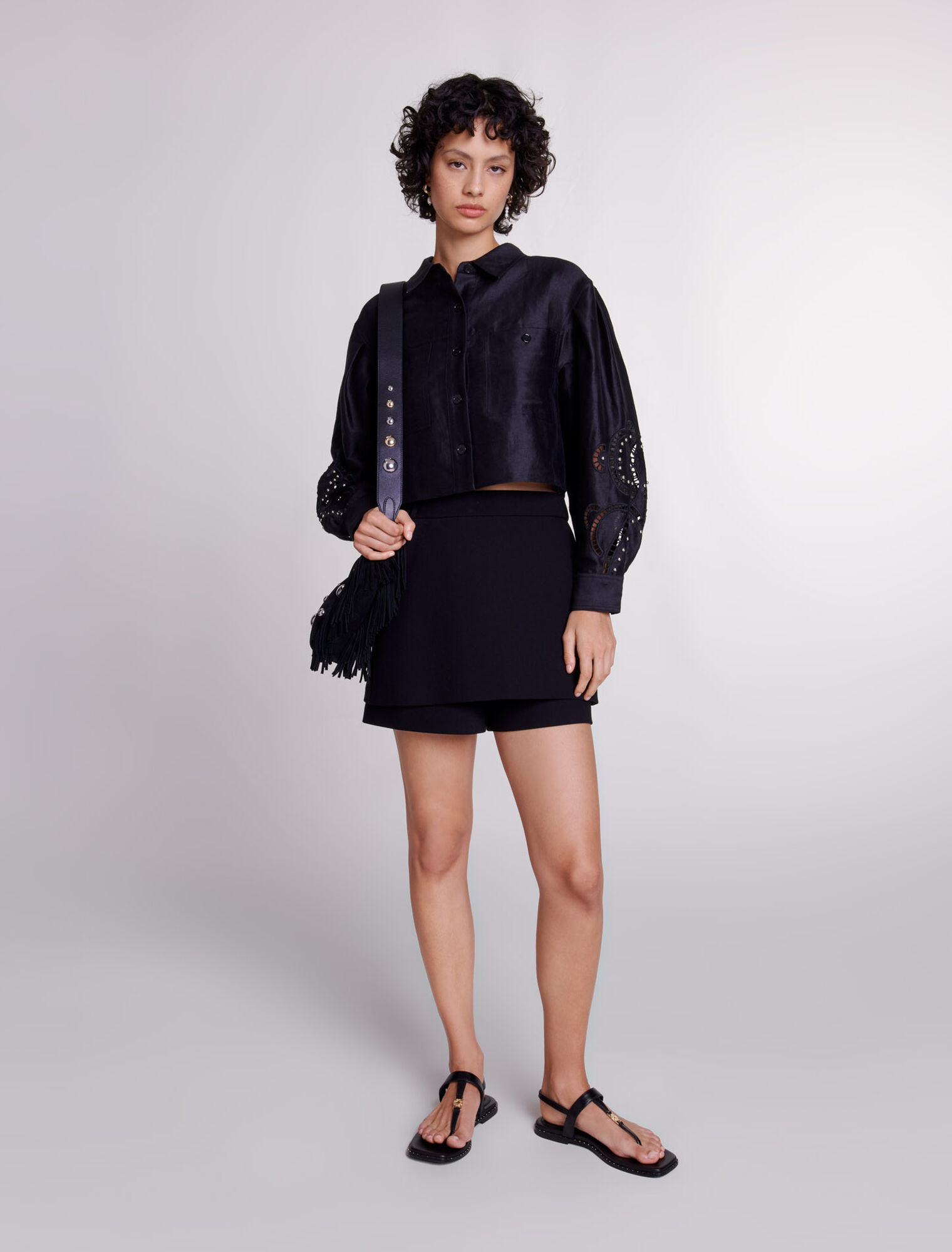 Trompe-l’œil shorts in crêpe fabric