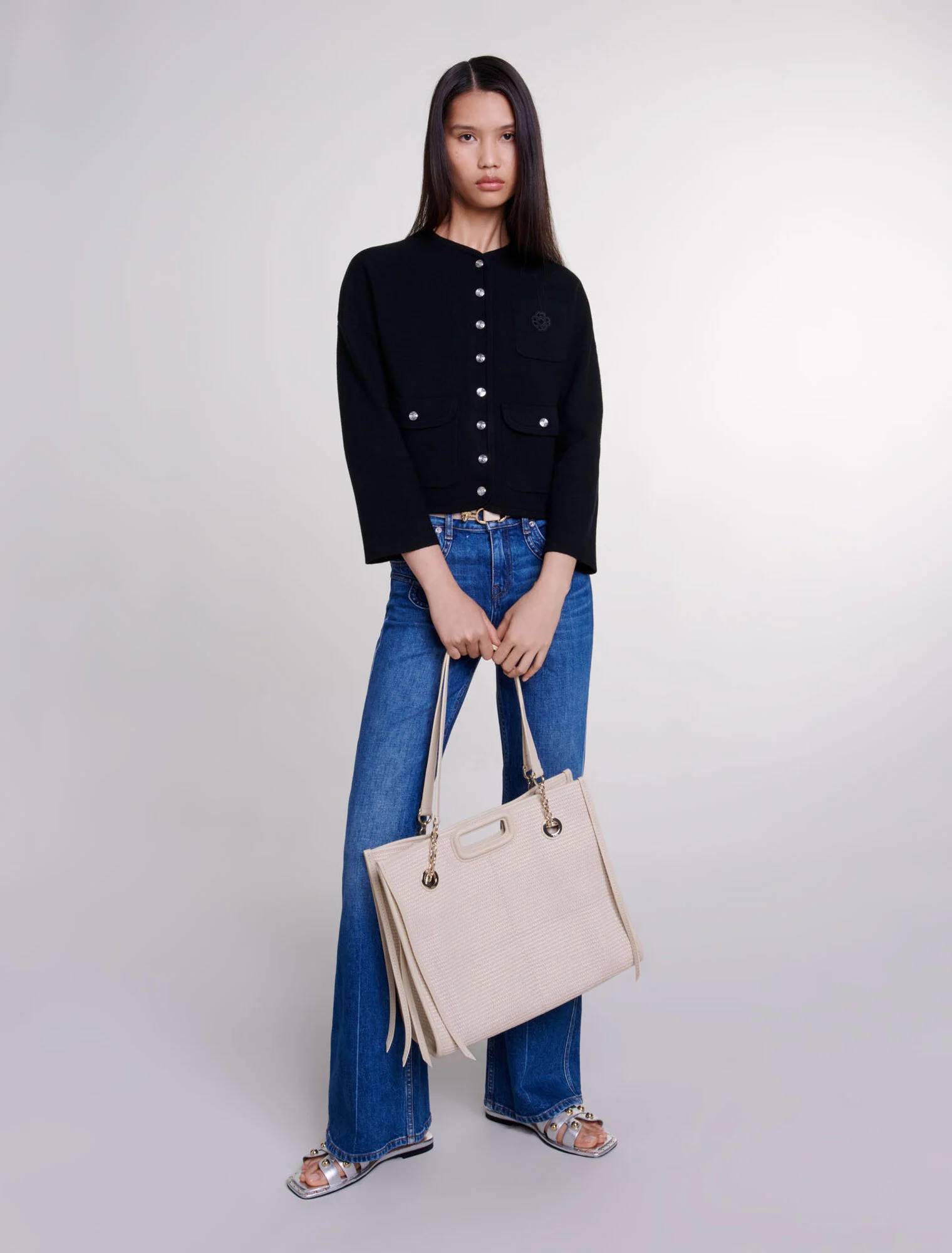 Cropped knit cardigan