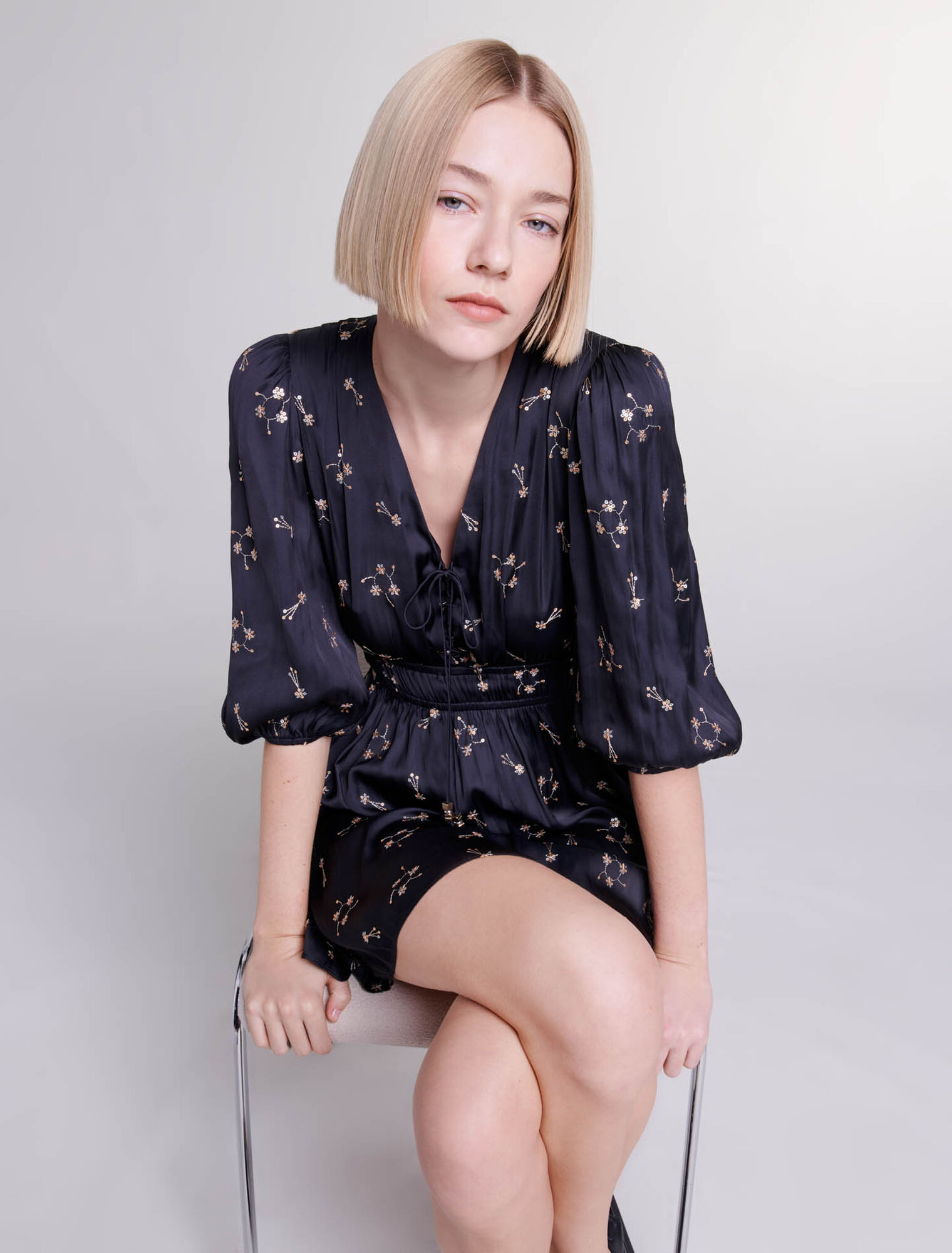 Short sequin-embroidered dress