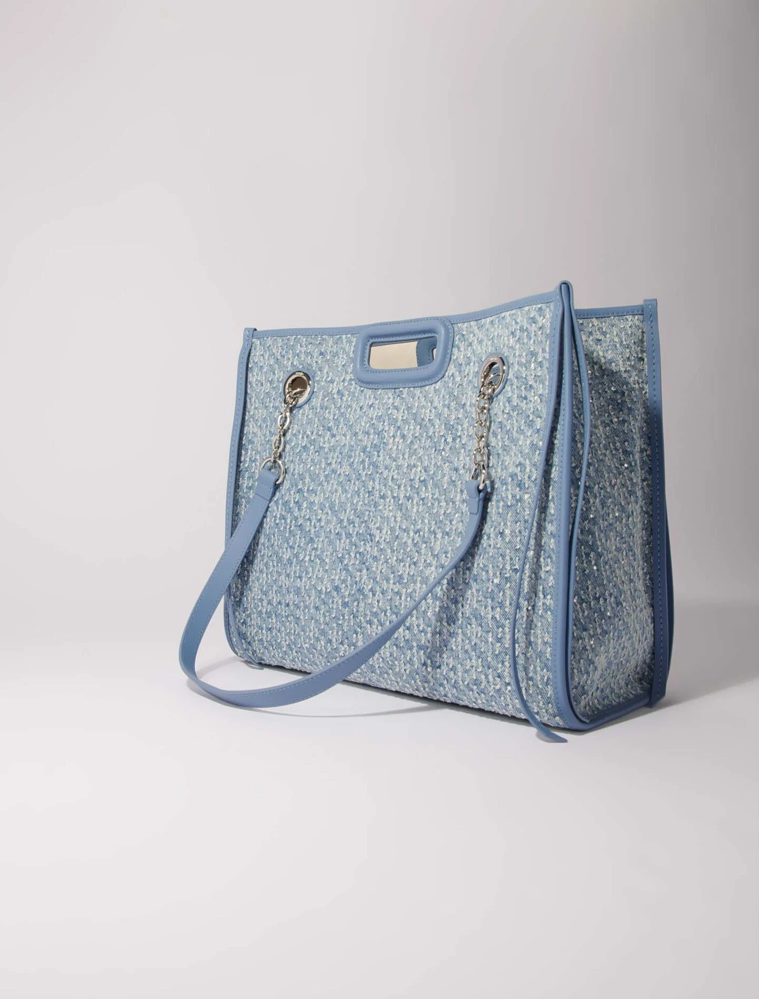 Denim and rhinestone tote bag