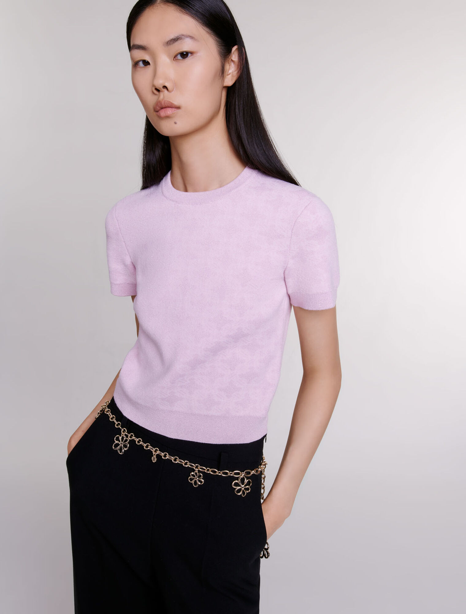 Cropped jacquard knit jumper