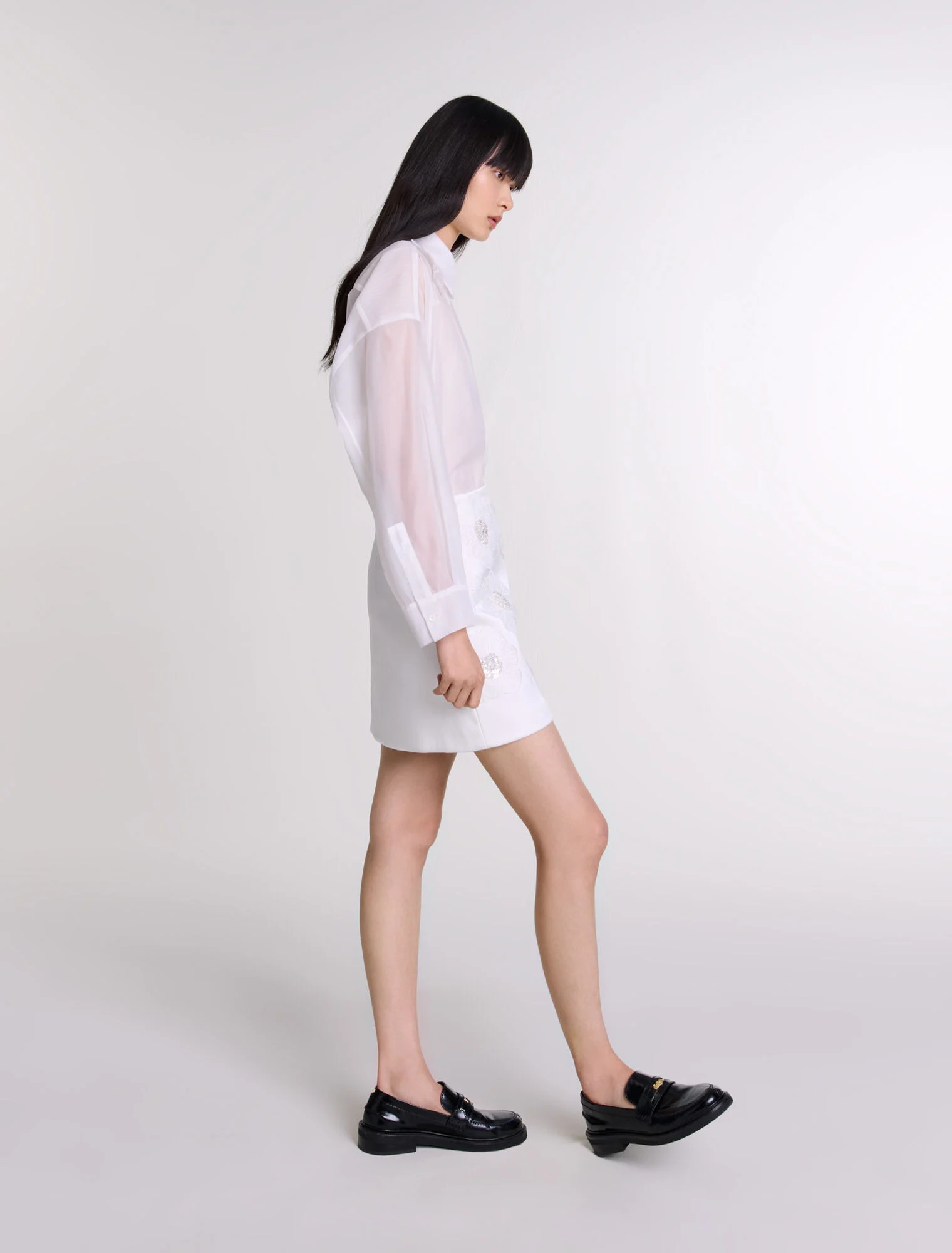 Beaded satin floral skirt